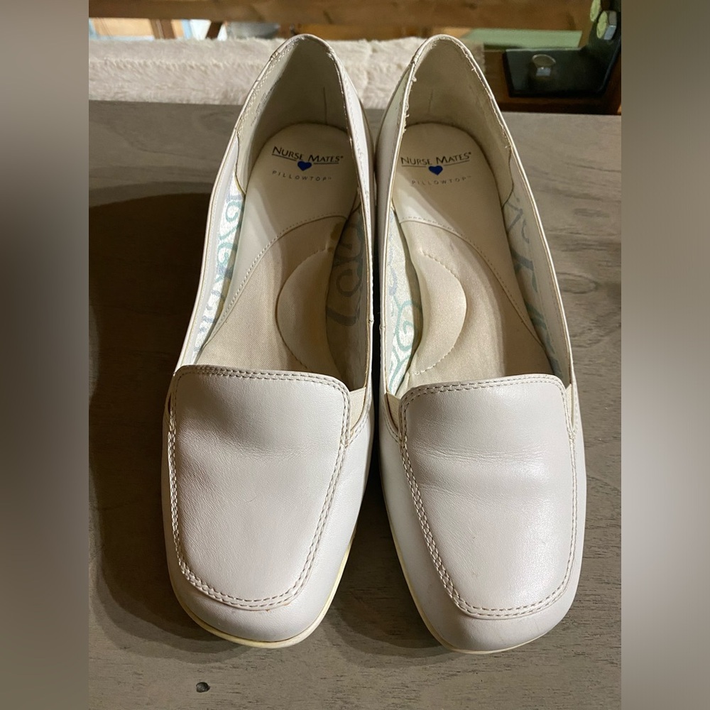 Nurse Mates Jasmin White Leather Wide Slip On Clog